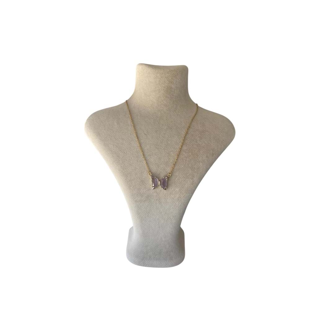 Xbaby Mor Taşlı Kelebek Gold Kolye