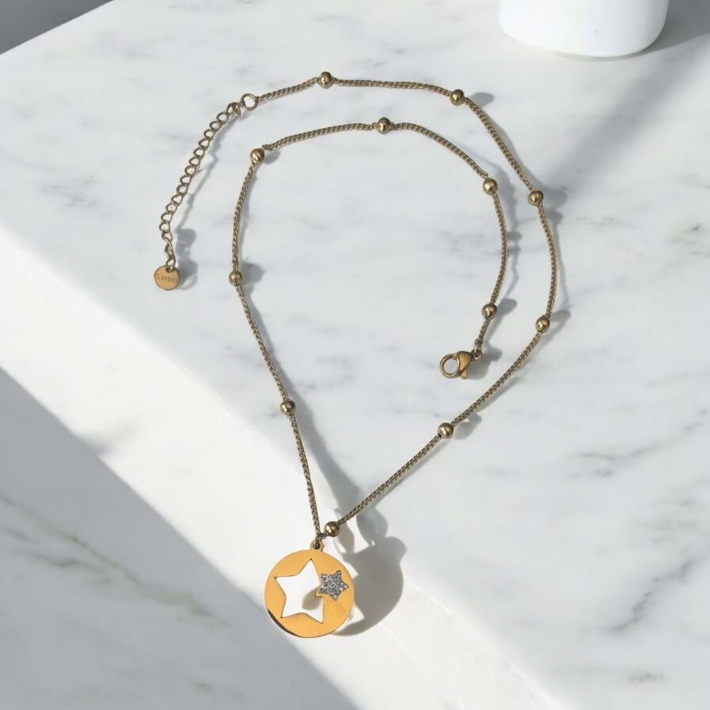 Xbaby Taşlı Yıldız Gold Kolye