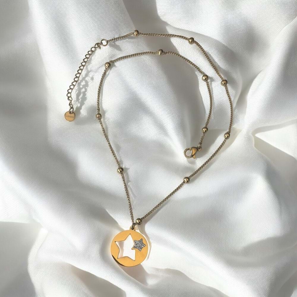 Xbaby Taşlı Yıldız Gold Kolye