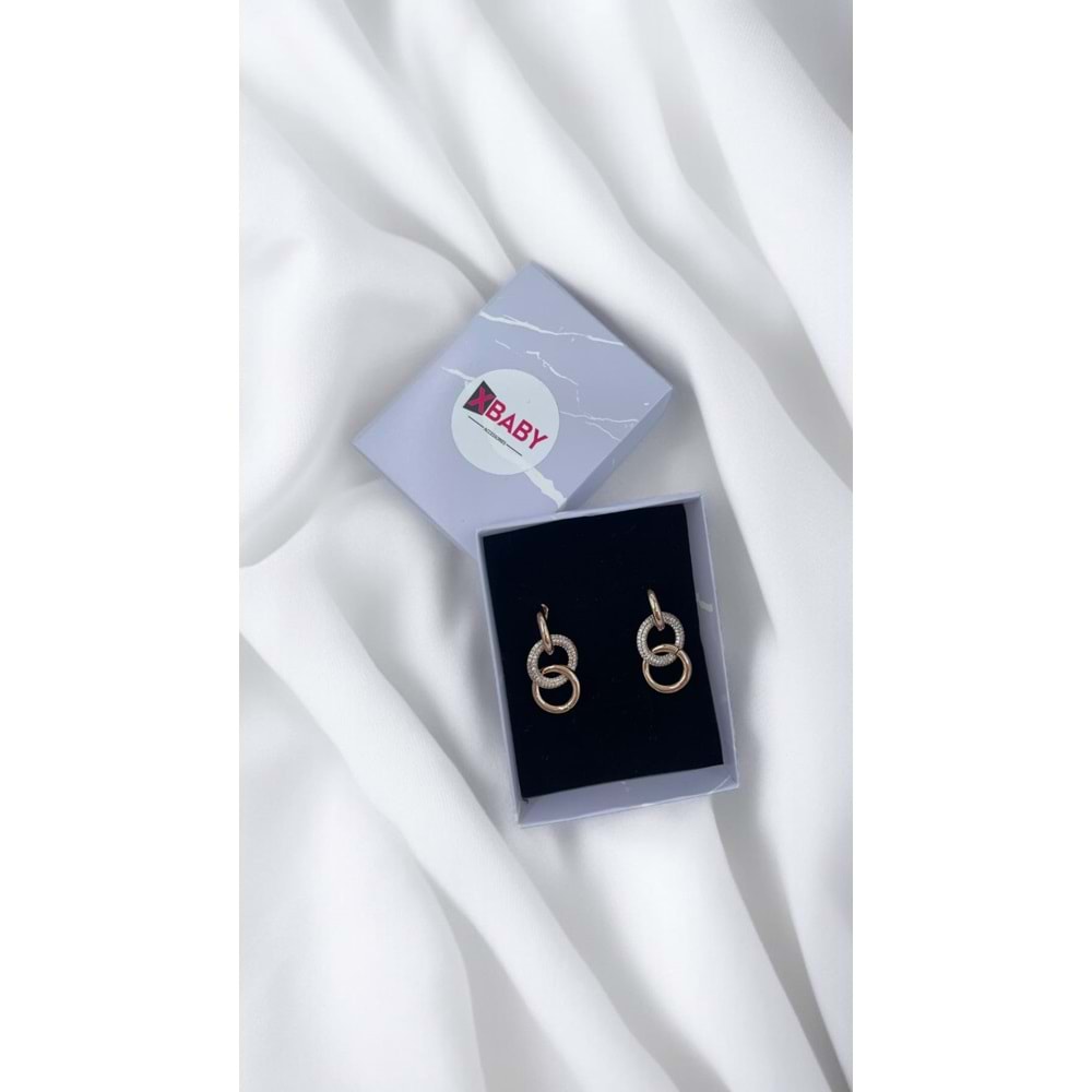 Xbaby Üçlü Halka Taşlı Rose Gold Küpe