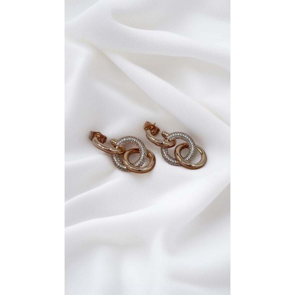 Xbaby Üçlü Halka Taşlı Rose Gold Küpe