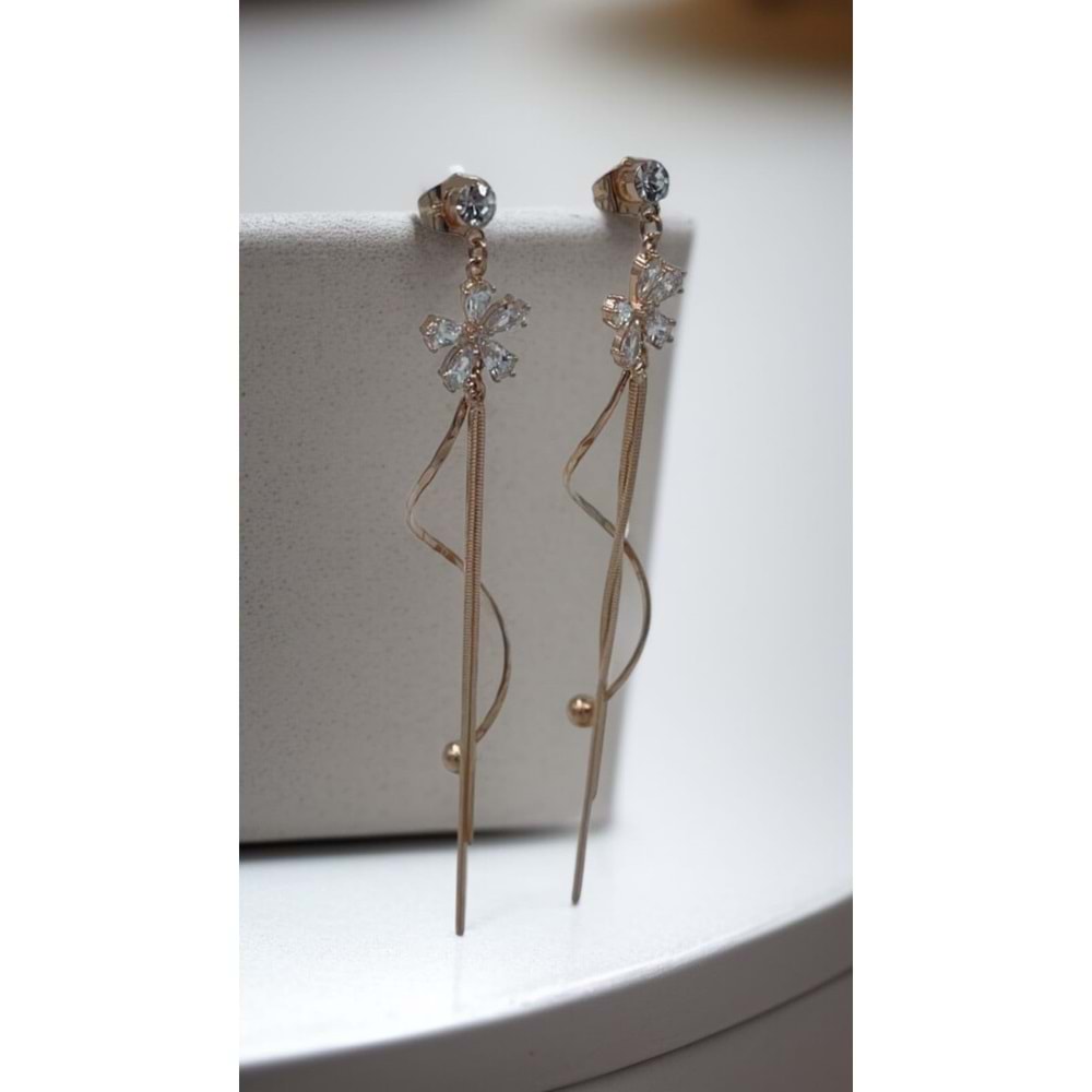 Xbaby Taşlı Papatya Rose Gold Sallanan Küpe