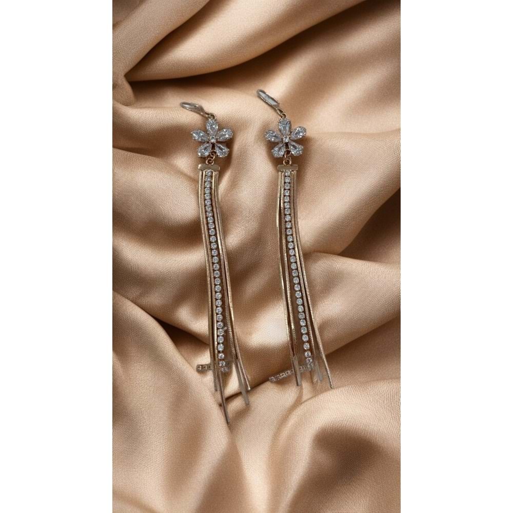 Xbaby Papatya Çiçekli Sıra Taşlı Rose Gold Sallanan Küpe