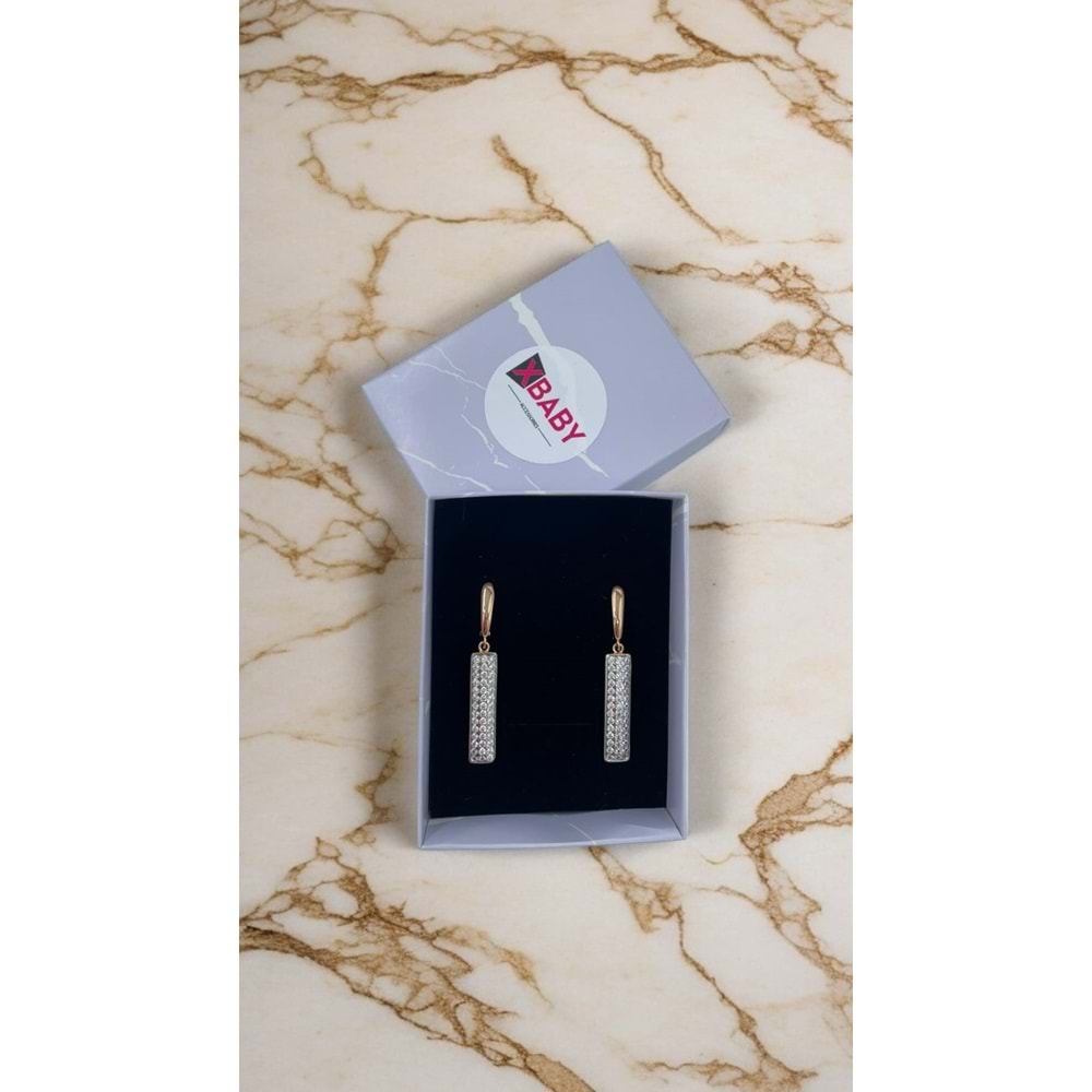 Xbaby Uzun Dikdörtgen Taşlı Rose Gold Sallanan Küpe