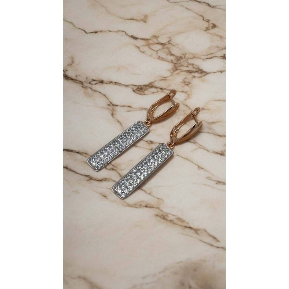 Xbaby Uzun Dikdörtgen Taşlı Rose Gold Sallanan Küpe
