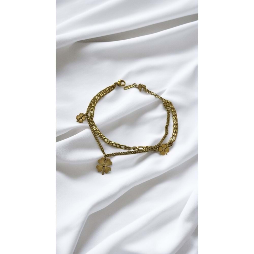 Xbaby Üç Yonca Şekilli Gold Çelik Bileklik