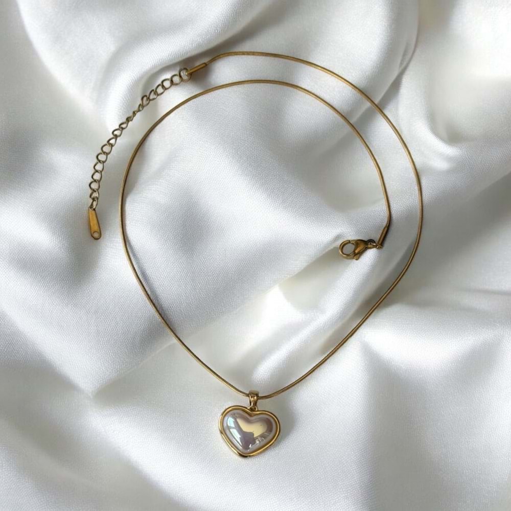 Xbaby İncili Kalp Gold Kolye