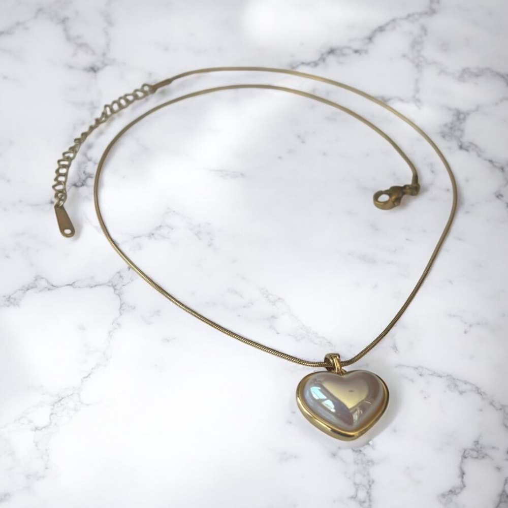 Xbaby İncili Kalp Gold Kolye