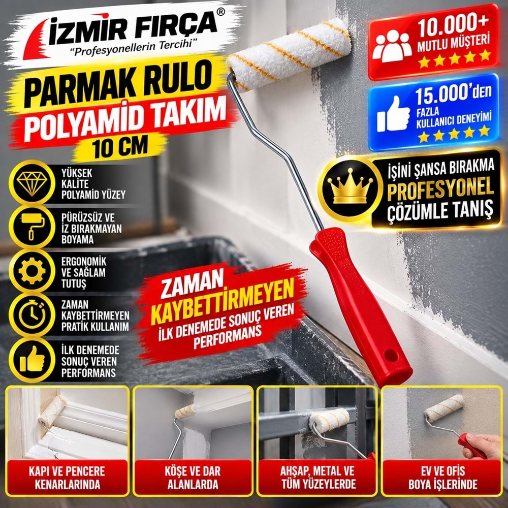 İzmir Fırça Parmak Rulo Polyamid Takım 10cm