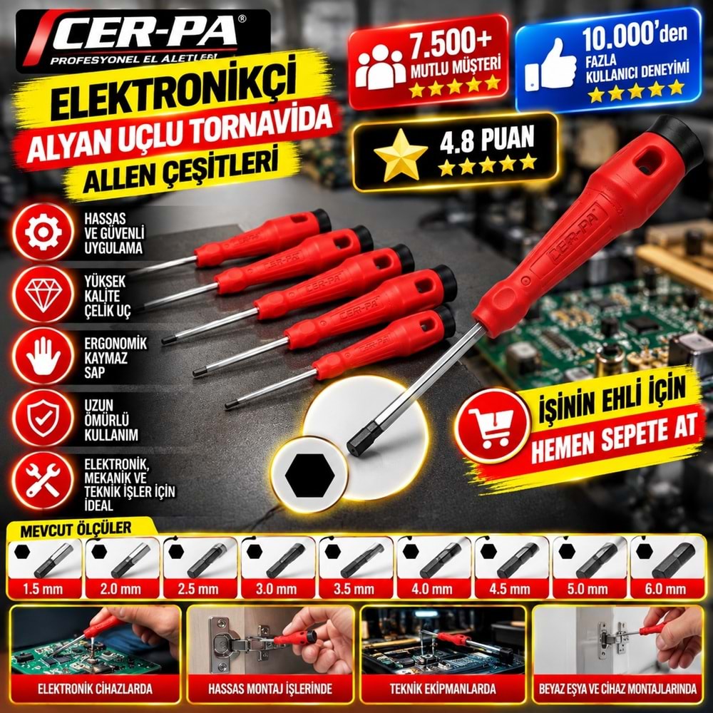 Cer-pa Elektronikçi Alyan Uçlu Tornavida 1.6x60