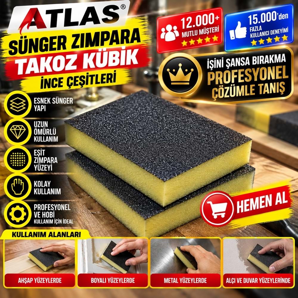 Atlas Sünger Zımpara Takoz Kübik İnce 180 Kum