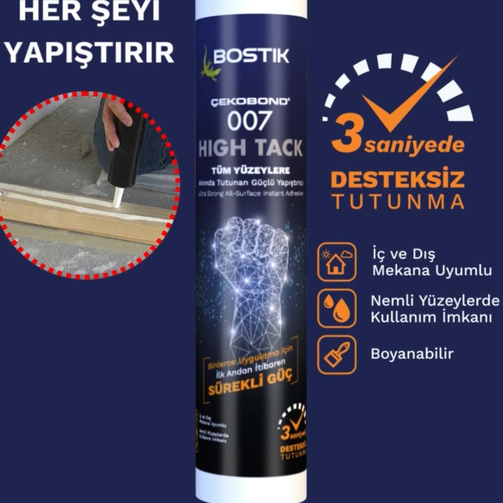 Bostik Çekobond 007 High Tack Hibrit Çok Amaçlı Korniş/Kornej Yapıştırıcı Beyaz 290 ml