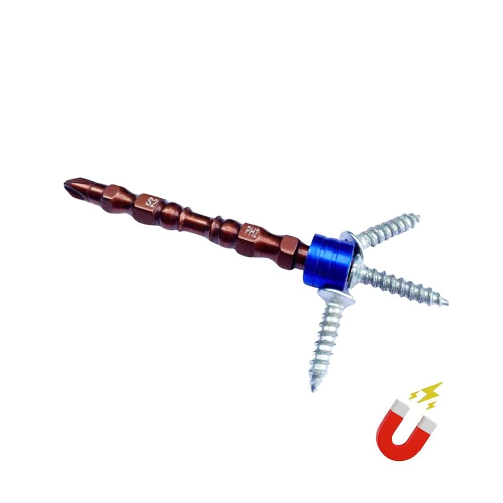 Elka S2 Çeliği Çift Yönlü Mıknatıslı Yıldız Bits Uç-Ucu PH2x65mm