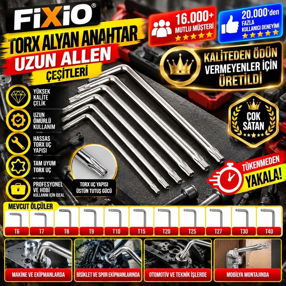 Fixio Torx Alyan Anahtar Uzun T10