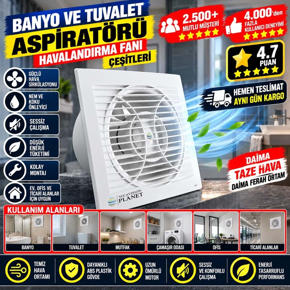 Banyo ve Tuvalet Aspiratörü Havalandırma Fanı 150mm