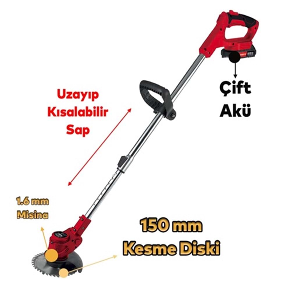 Rodex Akülü Motorlu Tırpan Çim Kenar Kesme 20V 1,5A