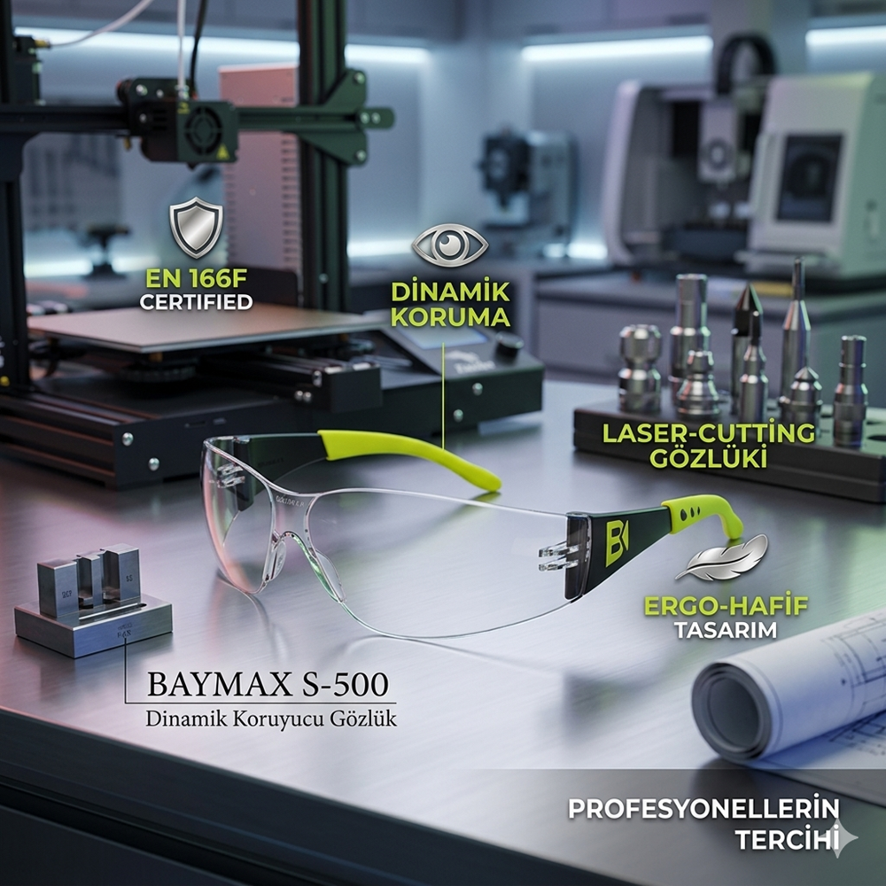 Baymax S-500 Dinamik Koruyucu Gözlük Çapak Gözlüğü Şeffaf