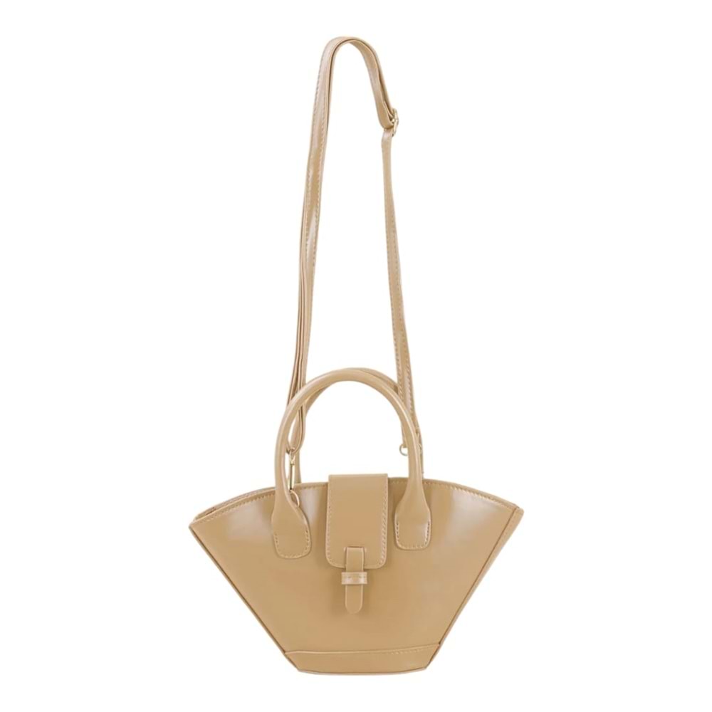 Xbaby Asimetrik Kesim Mıknatıs Kapaklı Çapraz Askılı Deri Kol Çantası - Bej