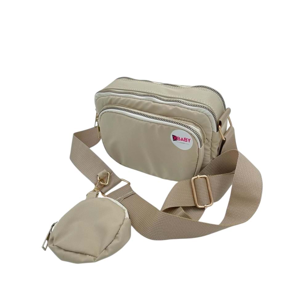 Xbaby Mini Cüzdanlı Kumaş Çapraz Çanta Krem
