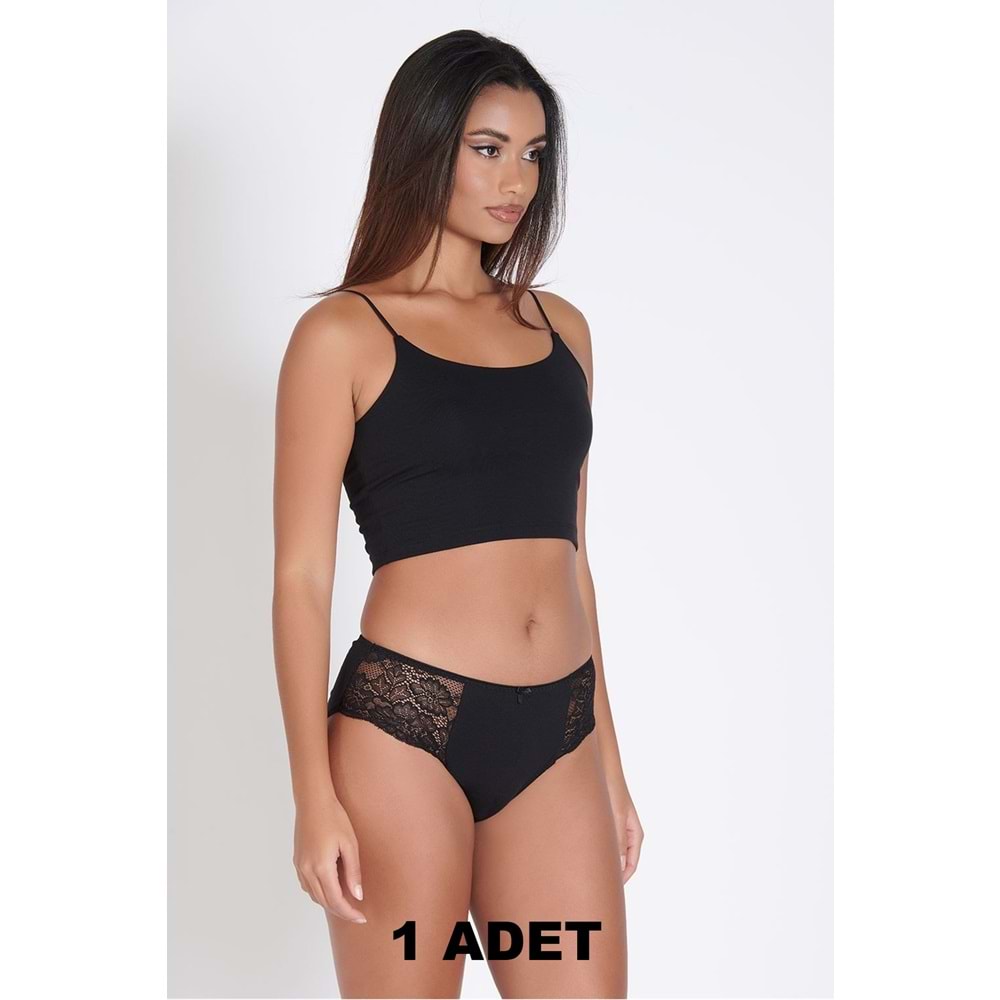 Belinay 1 Adet 0240 Kadın Yanları Dantelli Külot Siyah db4