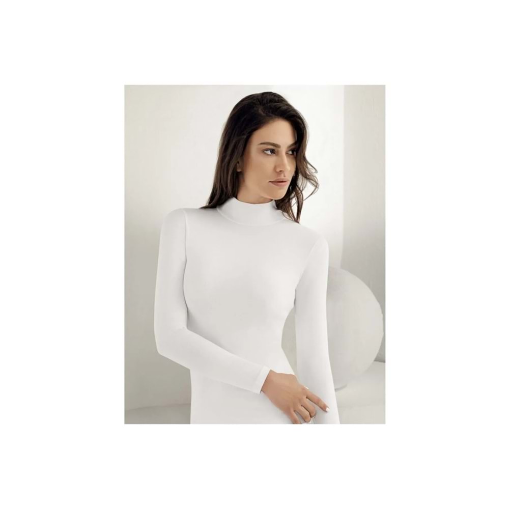 Belinay 0926 Kadın Uzun Kol Balıkçı Yaka Modal Body Beyaz XL