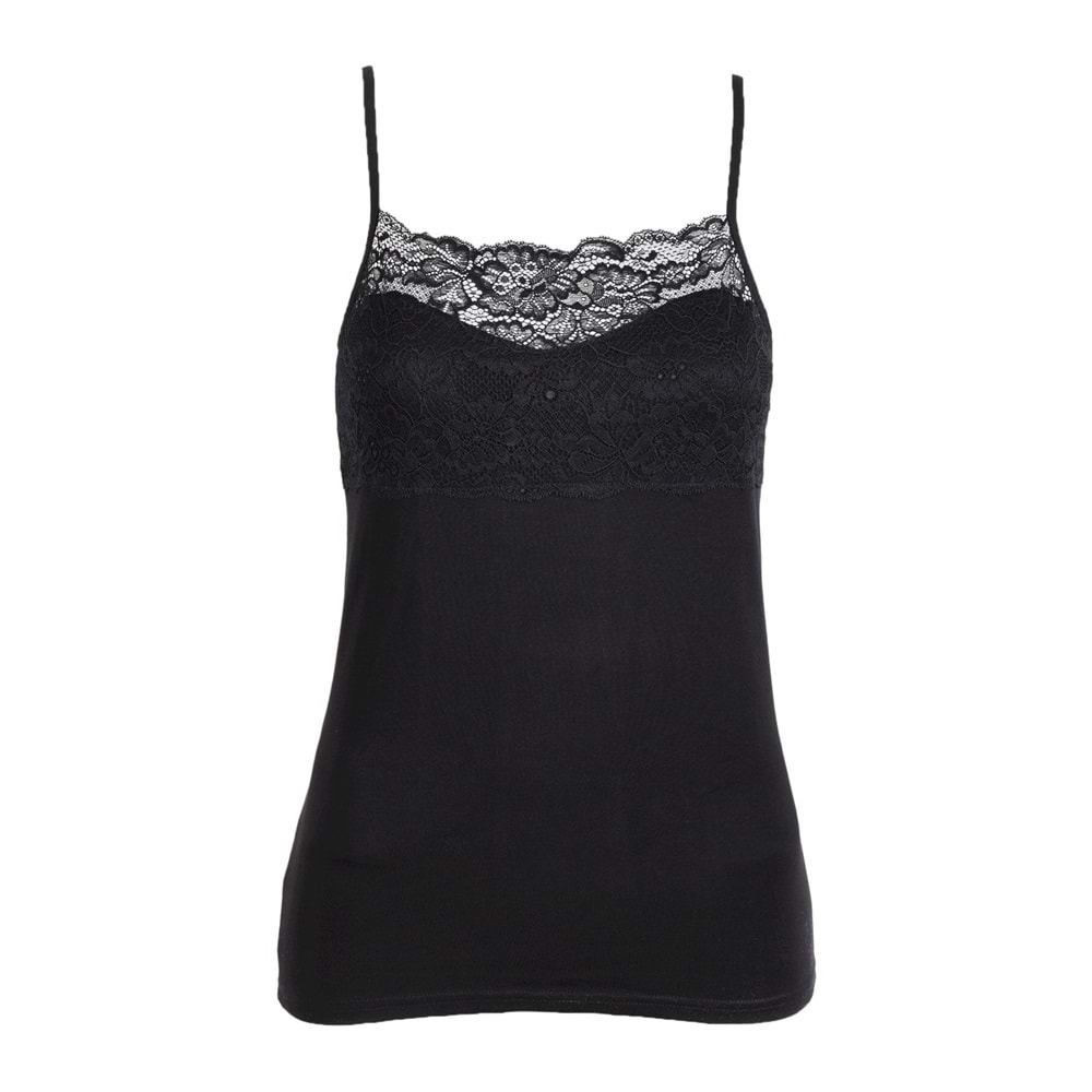 Belinay 1045 Dantelli İp Askılı Bayan Atlet Siyah M