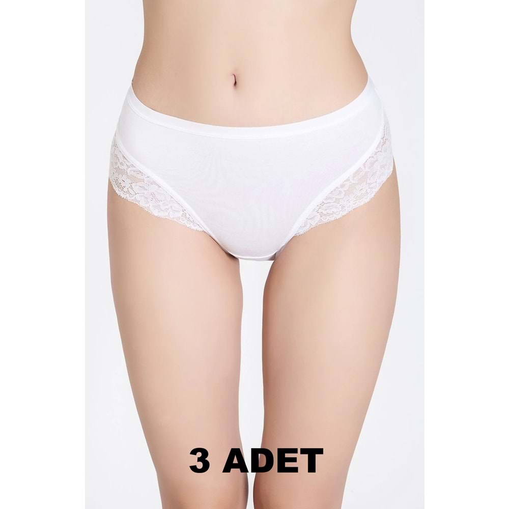 Belinay 3 Adet 0120 Kadın Yüksek Bel Dantelli Modal Külot Beyaz bly4