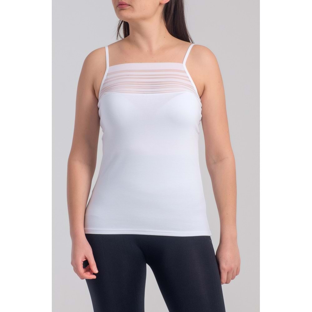 Belinay 6015 Kadın Önü Çelik Desen Atlet Beyaz L