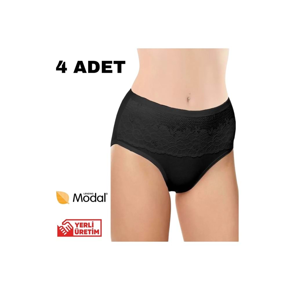Belinay 4 Adet 0193 Yüksek Bel Toparlayıcı Kadın Külot Siyah L