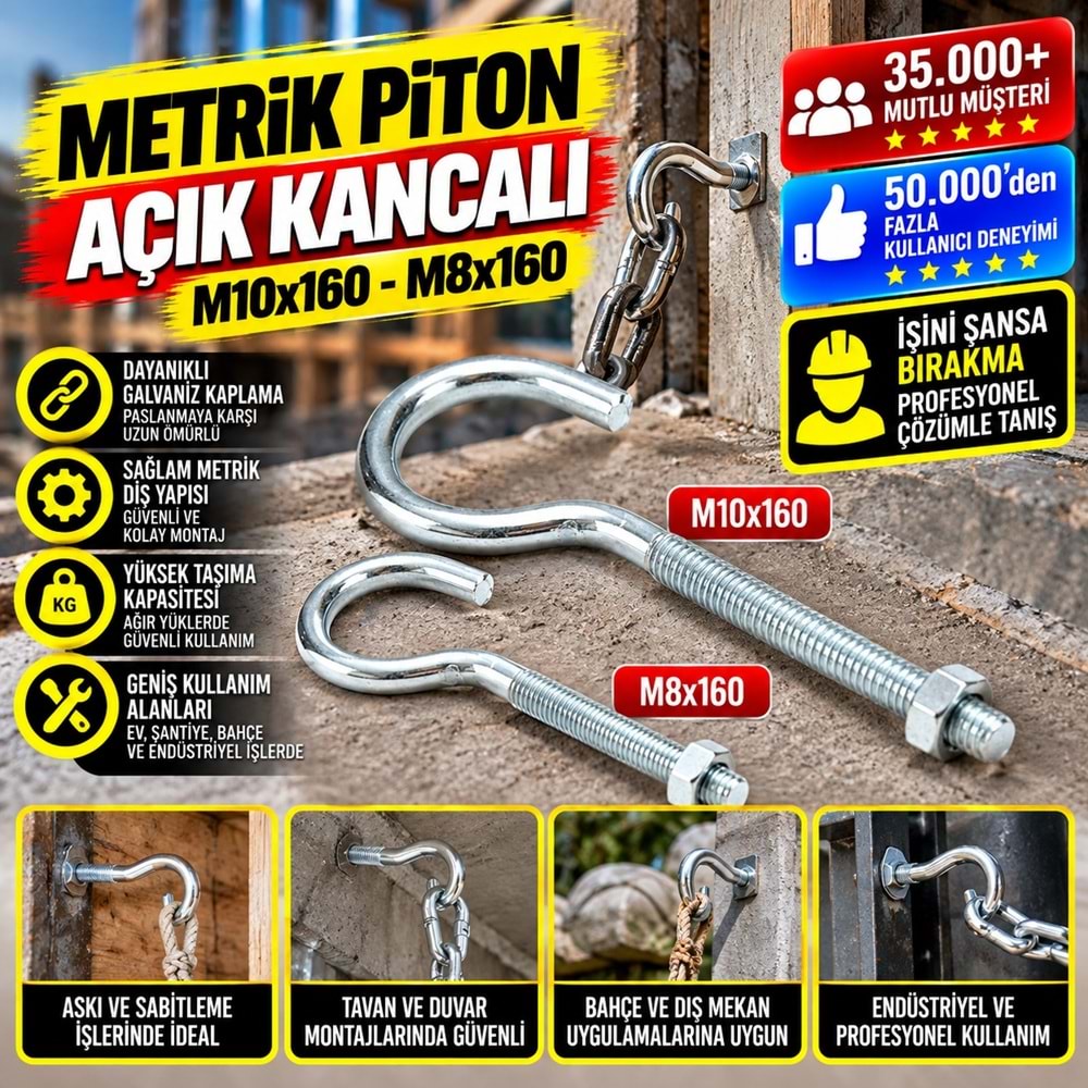 Hırsan Metrik Piton Açık Kancalı M10x160