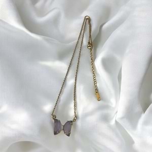 Xbaby Mor Taşlı Kelebek Gold Kolye