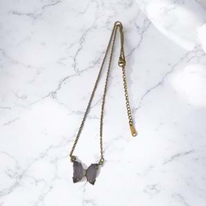 Xbaby Mor Taşlı Kelebek Gold Kolye