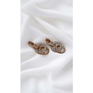 Xbaby Üçlü Halka Taşlı Rose Gold Küpe