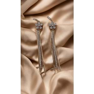 Xbaby Papatya Çiçekli Sıra Taşlı Rose Gold Sallanan Küpe