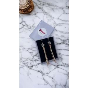 Xbaby Papatya Çiçekli Sıra Taşlı Rose Gold Sallanan Küpe