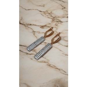 Xbaby Uzun Dikdörtgen Taşlı Rose Gold Sallanan Küpe