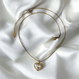 Xbaby İncili Kalp Gold Kolye