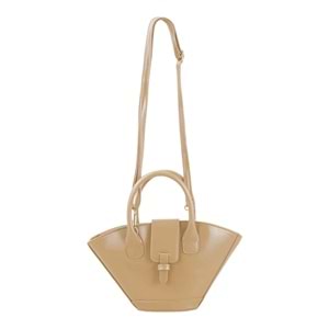 Xbaby Asimetrik Kesim Mıknatıs Kapaklı Çapraz Askılı Deri Kol Çantası - Bej