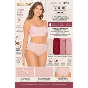 Belinay 3513 Kadın Yüksek Bel Bato Külot 4lü Paket L