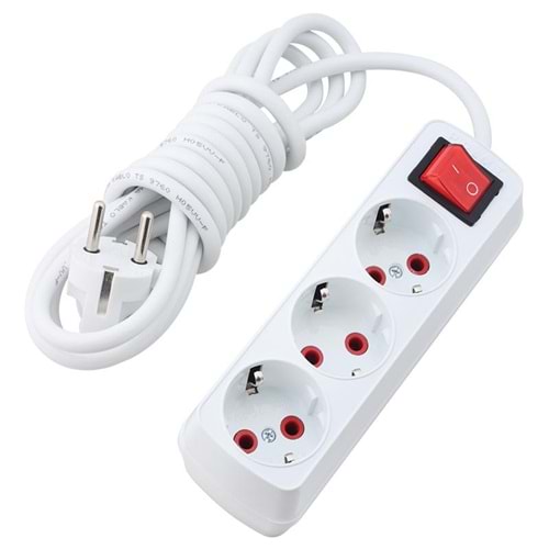 Üçlü Grup Priz Cca Kablo Anahtarlı - 3 mt