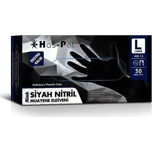 Haspet Siyah Ekstra Kalın Nitril Eldiven (50ad) - L ( 6 paket )