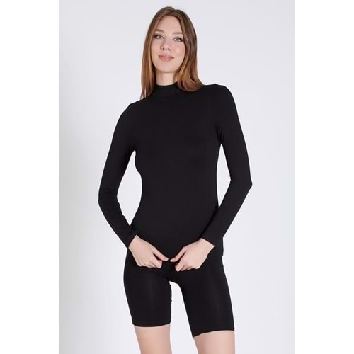 Belinay 0926 Kadın Uzun Kol Balıkçı Yaka Modal Body Siyah L