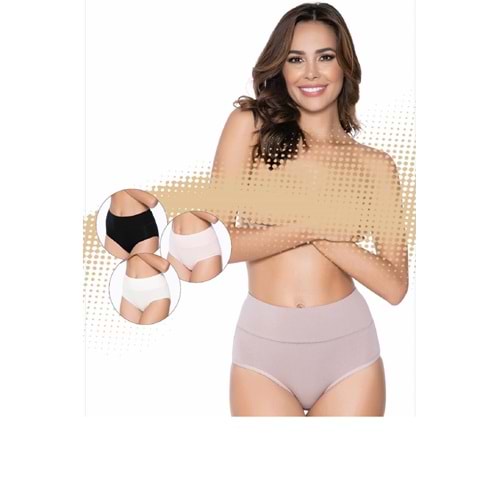 Belinay 3002 Kadın Yüksek Bel Külot SiyahEkruPudraVizon 4 lü Paket