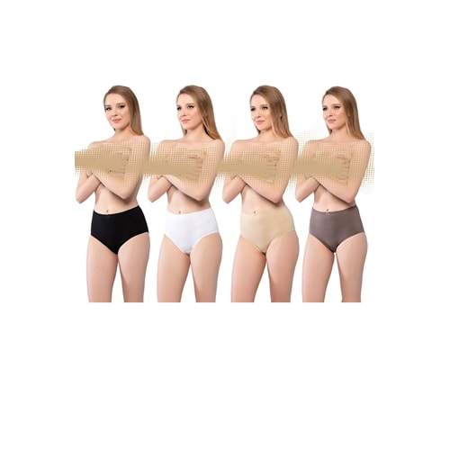 Belinay 3034 Kadın Yüksek Bel SiyahBeyazTenVizon 4lü Paket Külot L