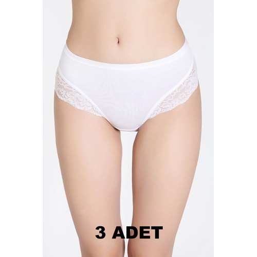 Belinay 3 Adet 0120 Kadın Yüksek Bel Dantelli Modal Külot Beyaz bly4
