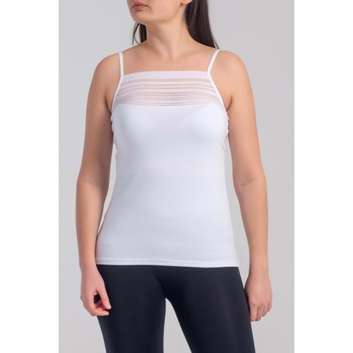 Belinay 6015 Kadın Önü Çelik Desen Atlet Beyaz L