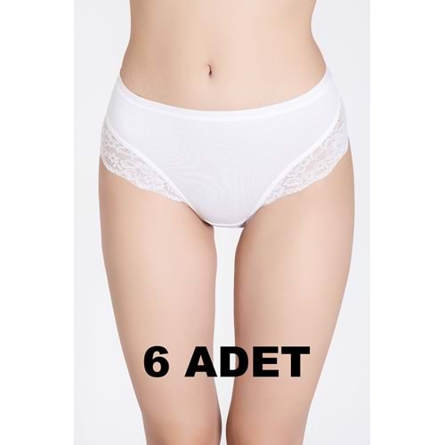 Belinay 6 Adet 0120 Kadın Yüksek Bel Dantelli Modal Külot Beyaz XL