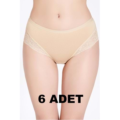 Belinay 6 Adet 0120 Kadın Yüksek Bel Dantelli Modal Külot Ten XL