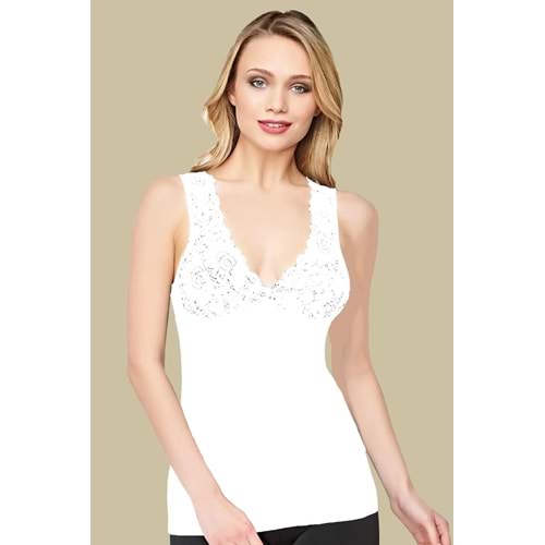 Belinay 0691 Dantelli Kadın Atlet Beyaz L