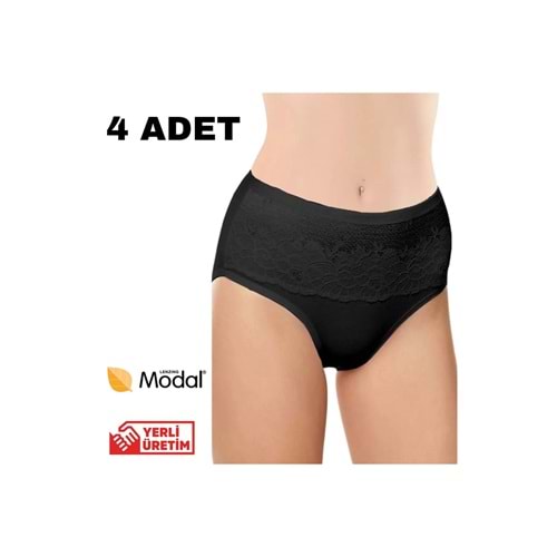 Belinay 4 Adet 0193 Yüksek Bel Toparlayıcı Kadın Külot Siyah L